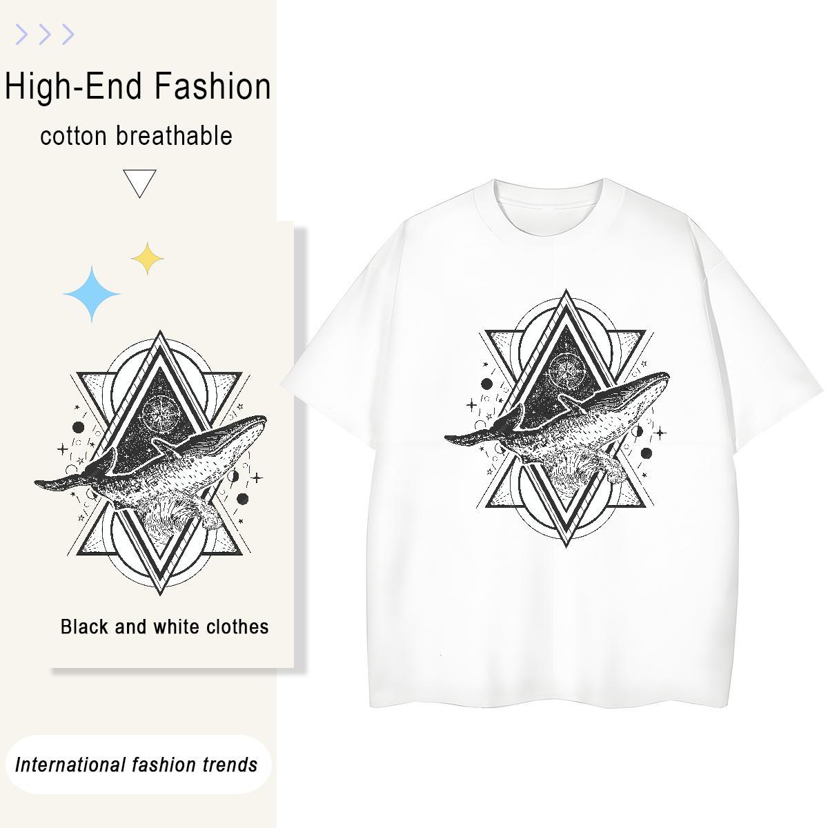 2024 Casual Woman T Shirts 230g Pure Cotton Crew Neck Casual Daily Wear shark Women Tshirts Free Shipping Anime Oversized Tees