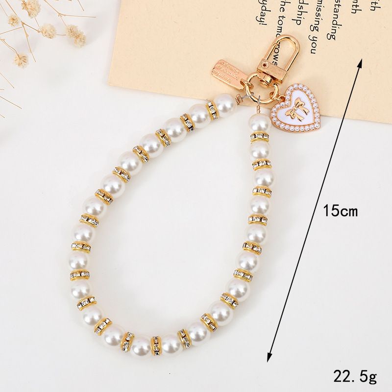 Xiaoxiangfeng Pearl Drill Ring Keychain Pendant Ins Fashionable and Versatile Love Accessories Mobile Phone Rope Hanging Chain