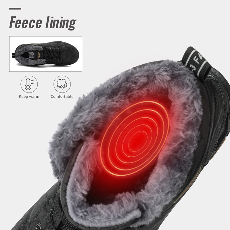 Mens waterproonkle boots winter warm plush snow mens outdoor sports shoes work rubber large size 240907