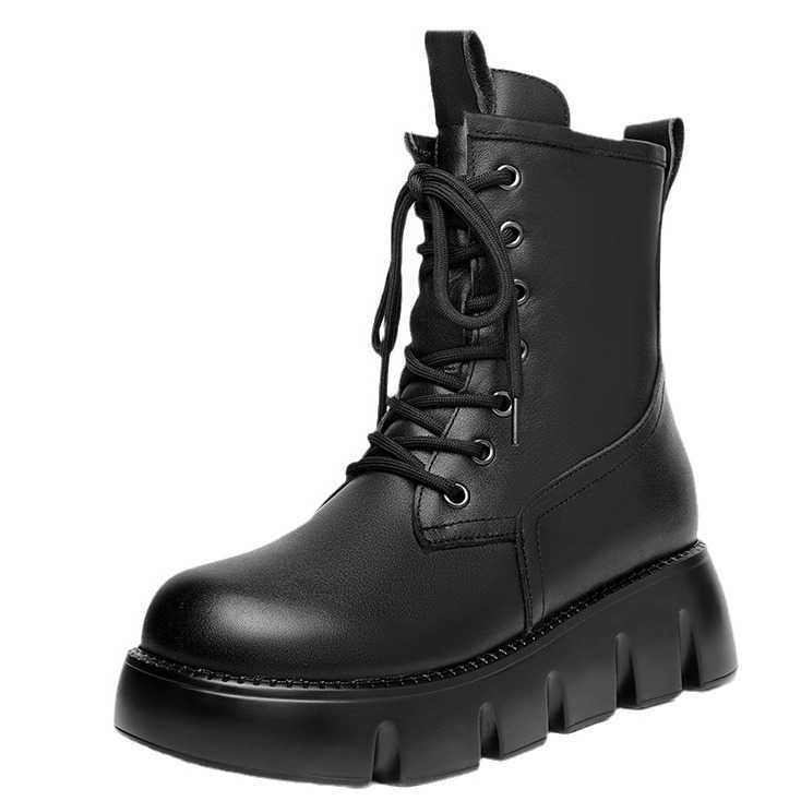 CMM Thick Soled Height Increasing Boots for Women Winter Suede Short Boots Leather Thickened Large Cotton Shoes Anti Slip Fur Integrated Snow Boots