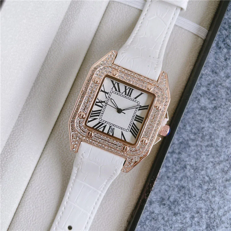 Fashion Brand Watches Men Square Crystal Style High Quality Leather Strap Wrist Watches IV