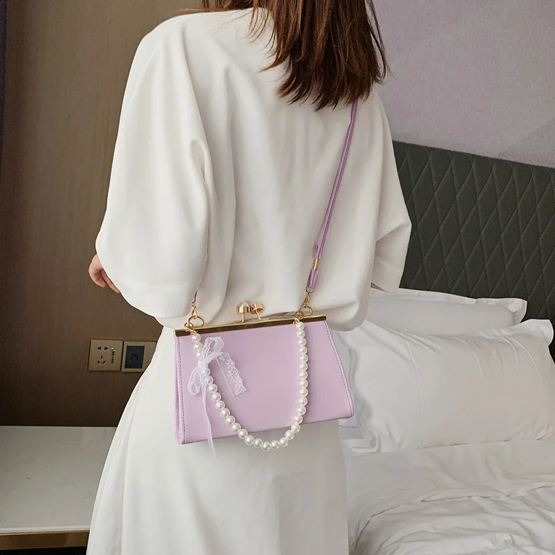 Fashion pearl shoulder bag matching small square bag clutch bag coin bag PU leather shoulder bag cross bag 240904