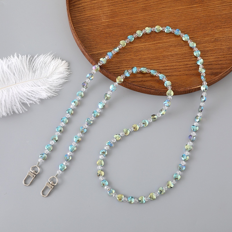 Light luxury new crystal heart-shaped bead crossbody chain luggage pendant case keychain hanging decoration phone lanyard