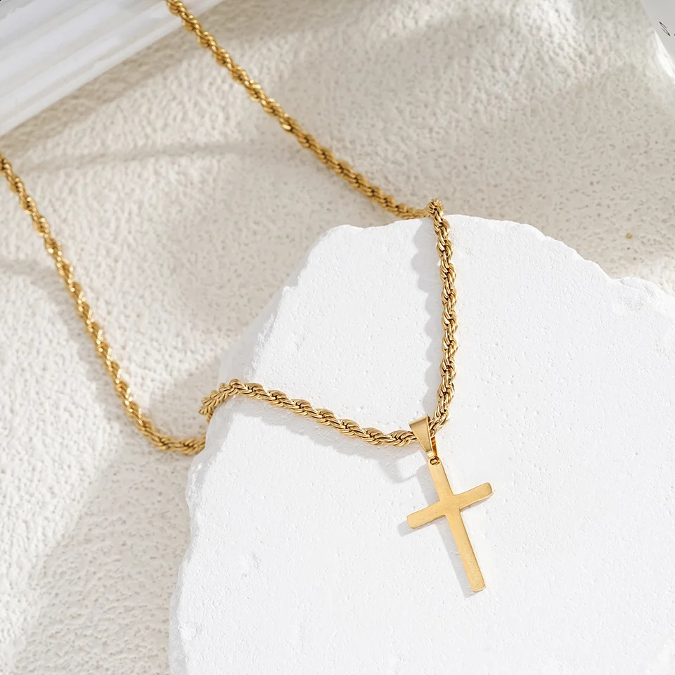 Stainless Steel Minimalist Cross Pendant Necklace in Gold for Men and Women 4
