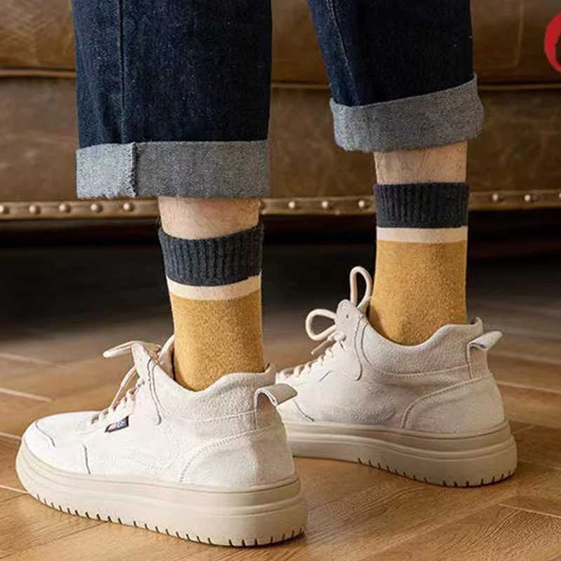 5 pairs of pure cotton mens short loop socks with winter stripes solid soft business towels warm party dresses long and happy socks Sokken W240905