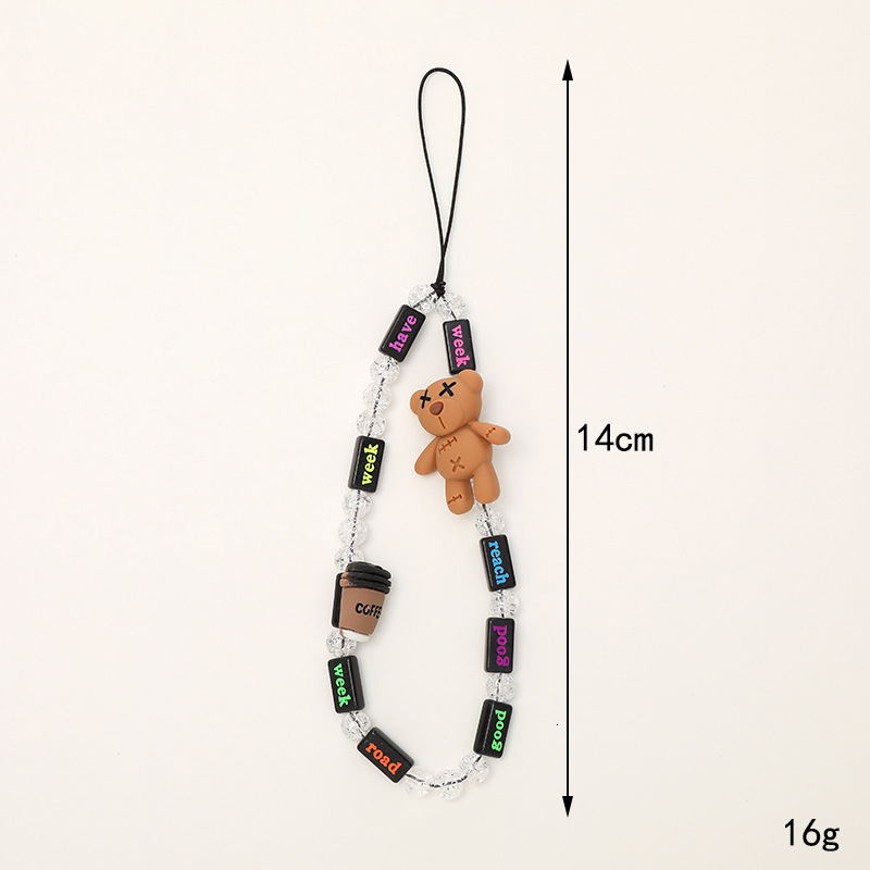 Yilian New Beaded Chain Cartoon Bear Crown Love Phone Hanging fall and Anti throw Rope Gift for Women