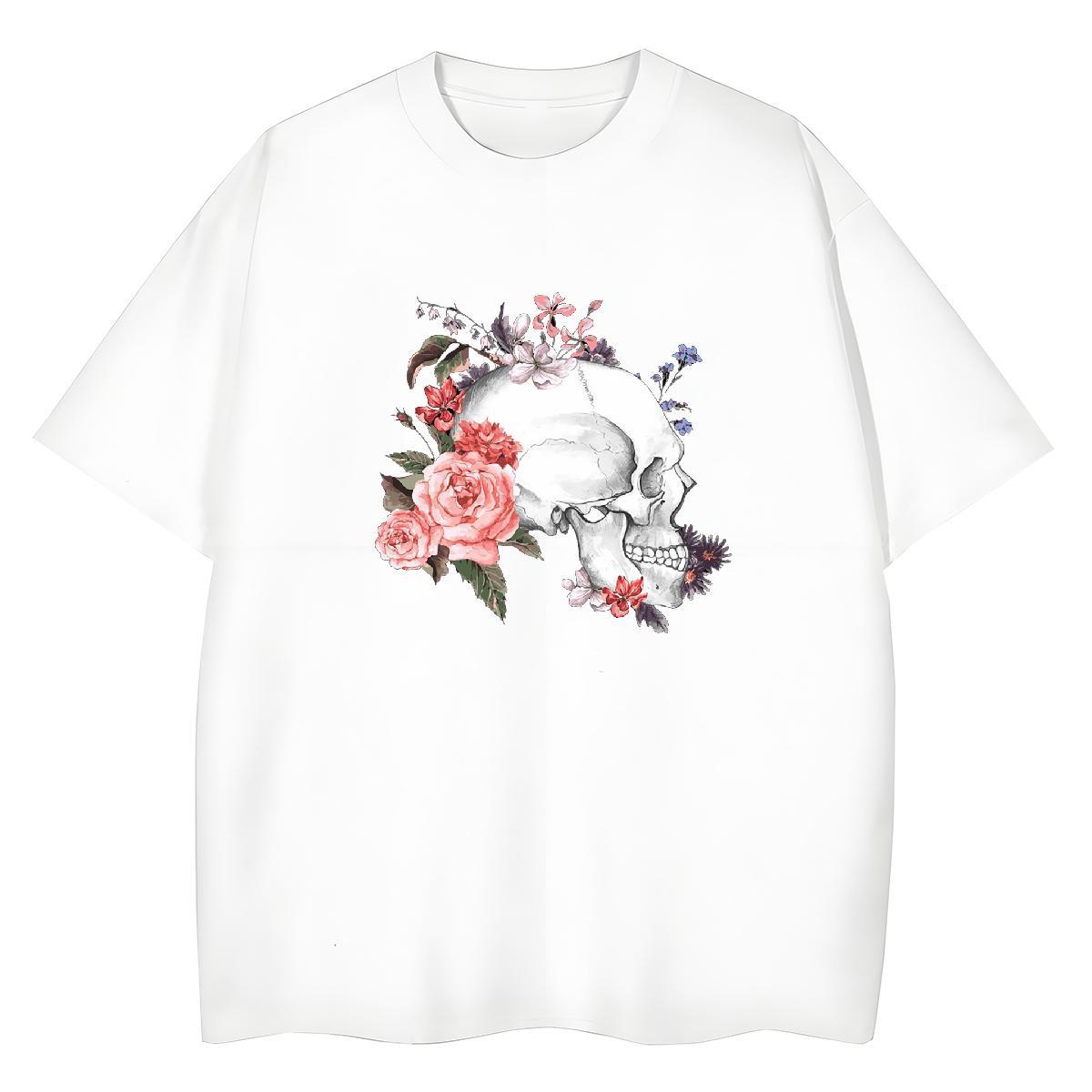Fashion Womens T Shirts 230g 100% Cotton Breathable Street Wear flower Woman Tshirt Soft DIY Anime Printed Tee Shirt