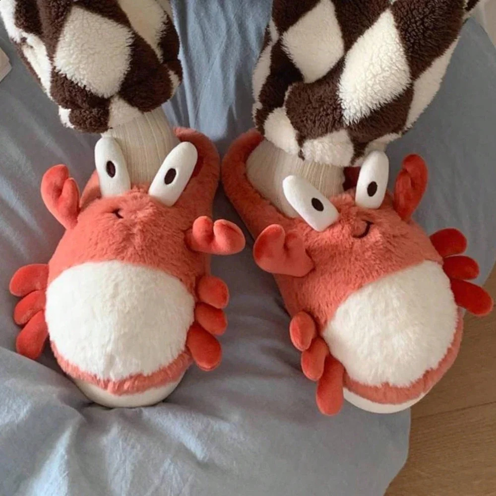Cute Crab Winter Women Slipper Soft Heel Platform Fur Warm Indoor Comfortable Home Fluffy Home Slippers 240904