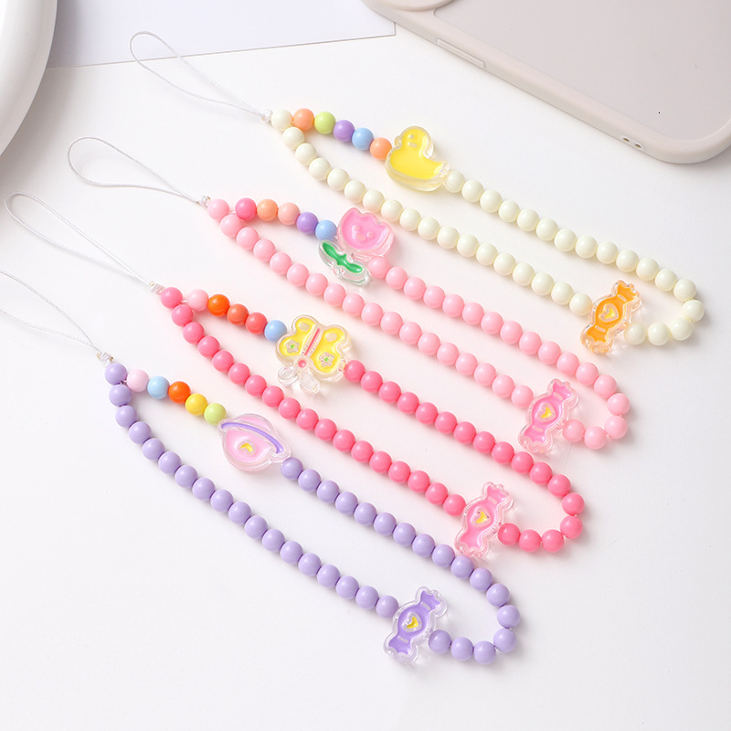 Yilian's new acrylic bead drop oil candy butterfly wer wrist chain accessories short mobile phone lanyard