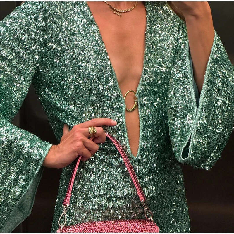2024 Women's Autumn Personalized Street Sexy Hollow sequin Mini Dress 8