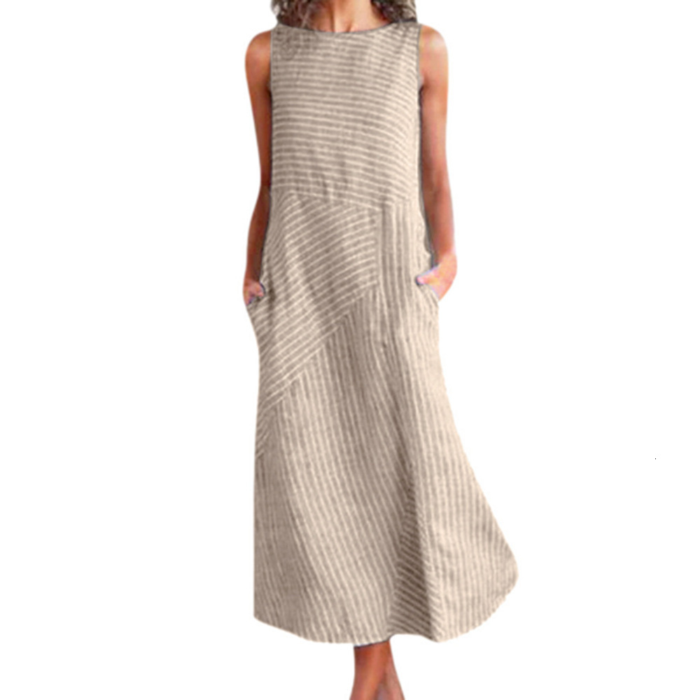 Stripe Round Neck Sleeveless Oversize Fitted Dress