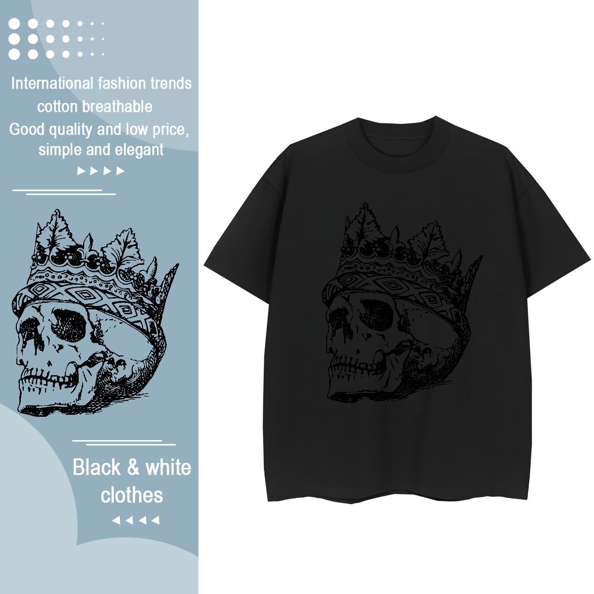 TOP Quality Womens T Shirts 230g 100% Cotton Breathable Daily Wear skull Woman Tshirt Wholesale Floral Print Tees