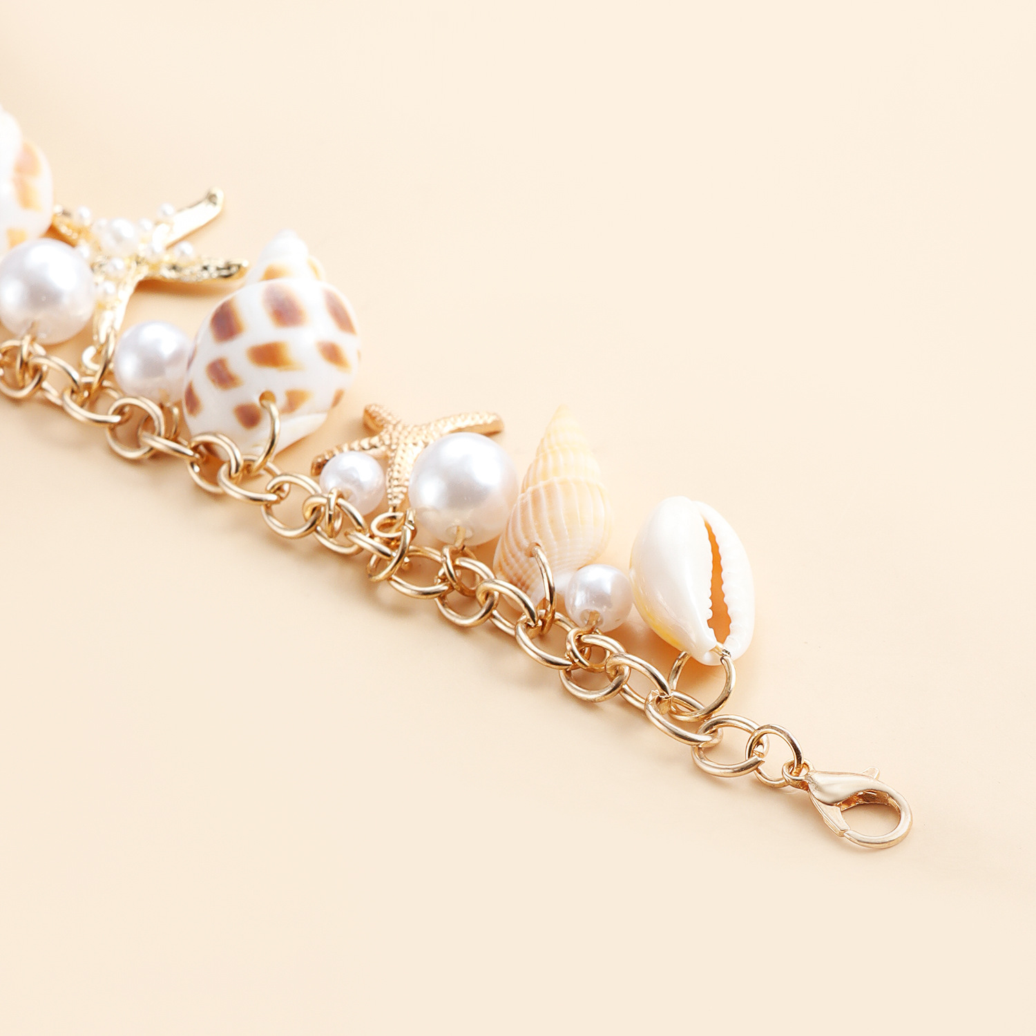 Fashion Beach Charm Bracelets Starfish Sea Shell Pearl Bracelet Gold Plated Zinc Alloy Chain Link Jewelry Party Birthday Travel Gifts Novelty