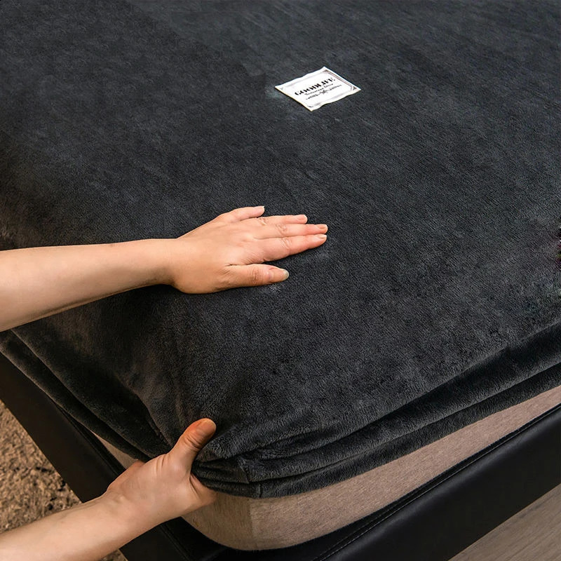 WOSTAR soft warm and snug bed Sheet elastic bedding fluffy coral fleece linen winter double deluxe 240903