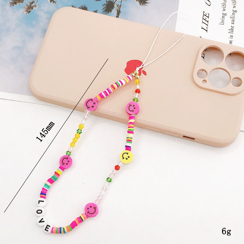 Yilian New Soft Ceramic Smiling Face Rope LOVE Letter Beaded Chain Phone Case Anti Drop Hanging Decoration Pendant