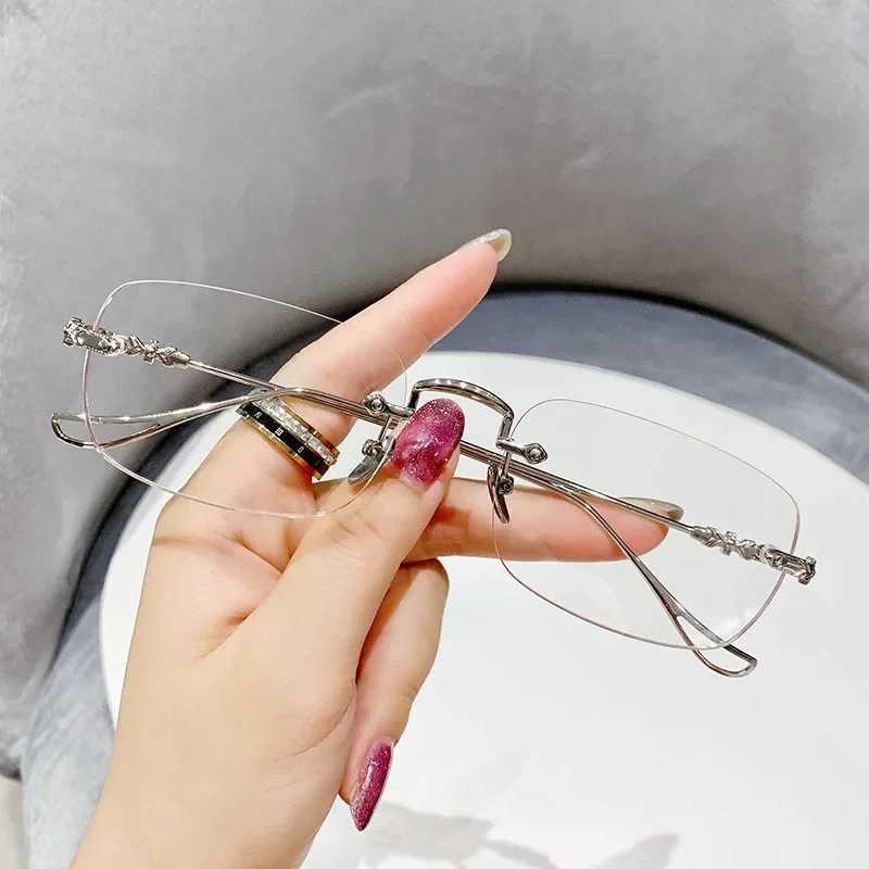 Anti blue light blocking borderless reading glasses for women square borderless elder glasses diode+0 1.0 1.5 to 4.0 W240907