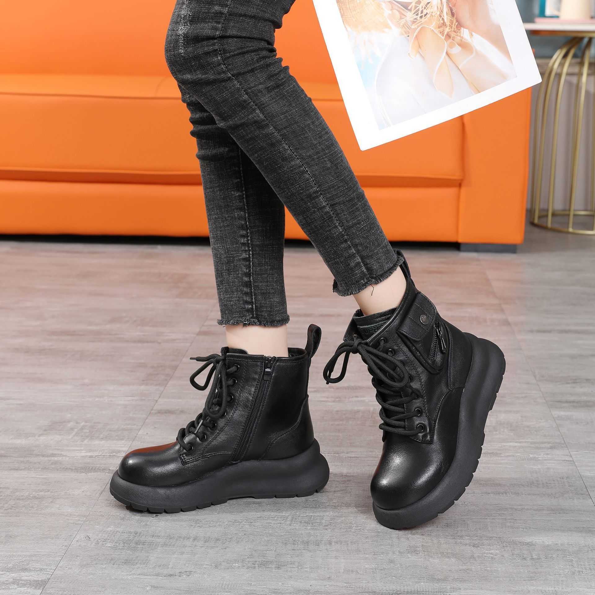 CMM Pure Wool Top Layer Leather Boots for Children Winter Boots for Women Versatile Warm and Comfortable Snow Boots