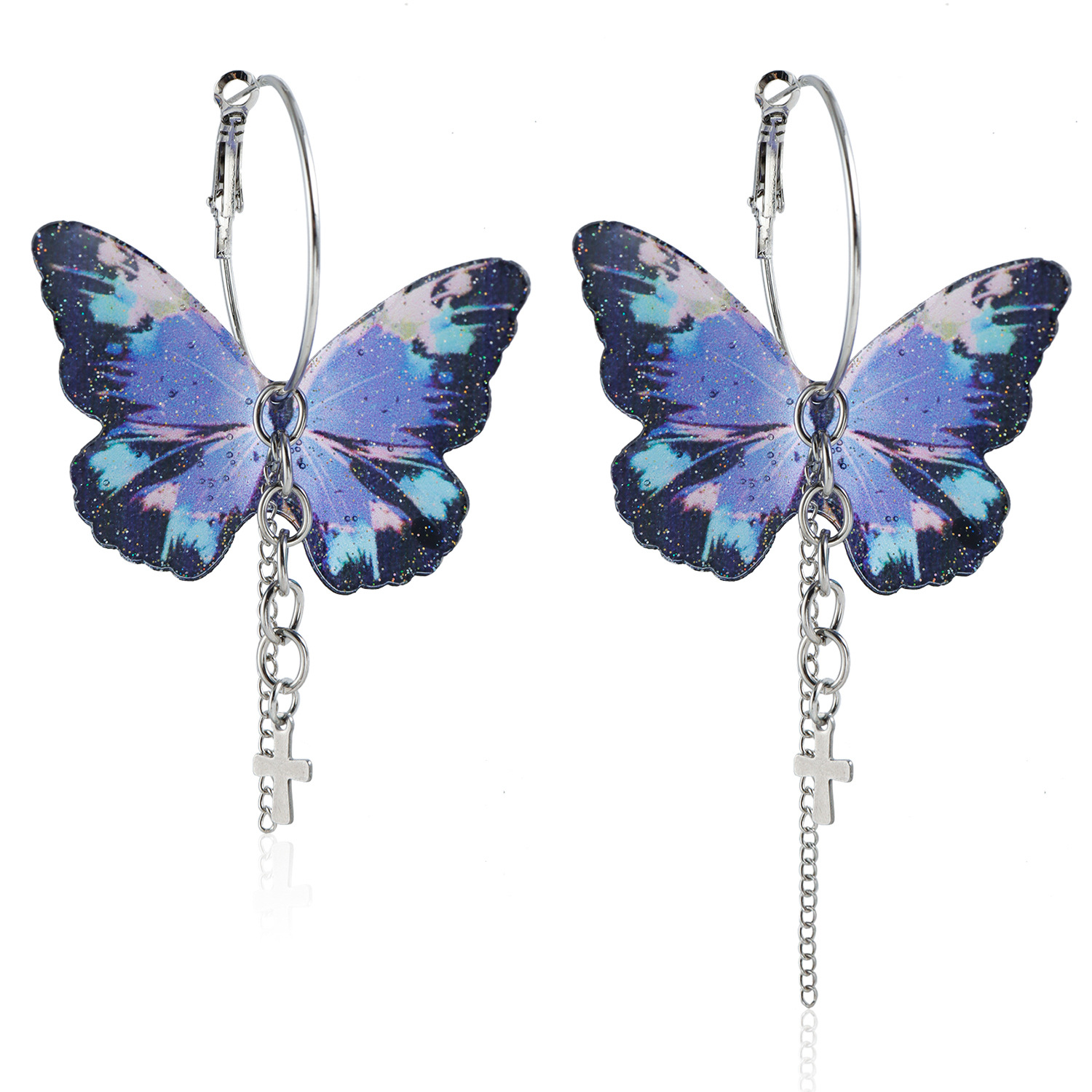 Butterfly Vintage Dangle Chandelier Earrings For Women Purple Crystal Tassel Chain Fashion Drop Jewelry Dropshipping Ladies Party Birthday Club Weddin