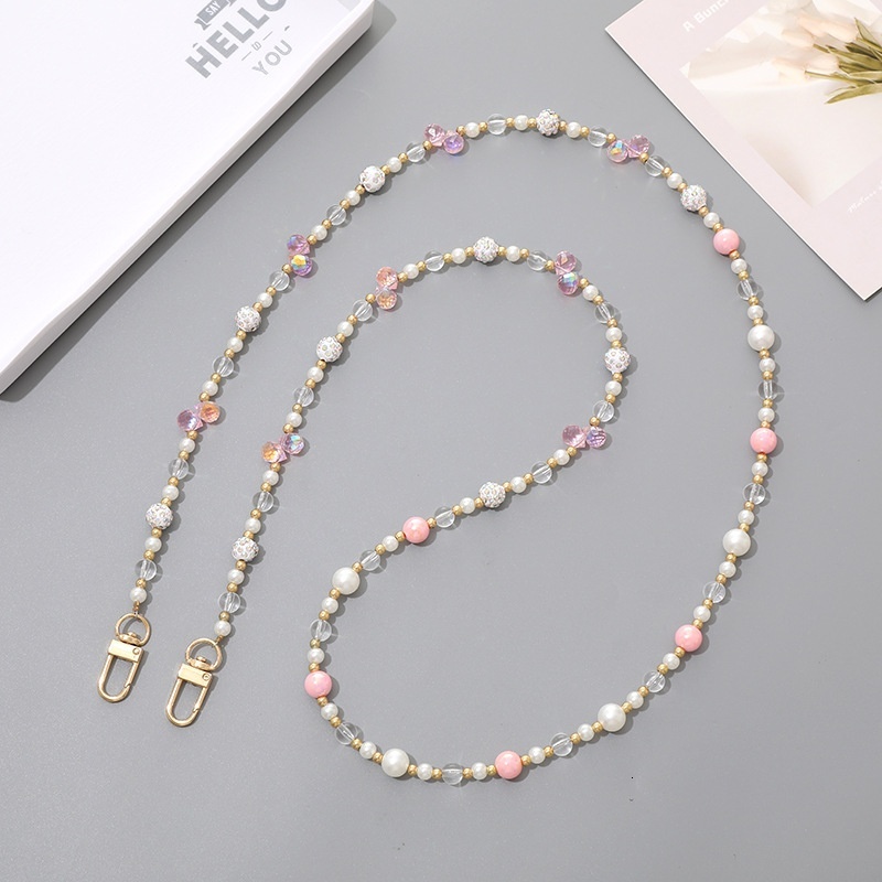 Creative new mobile lanyard, pearl bow, bead string, crossbody luggage accessories, phone case, chain pendant