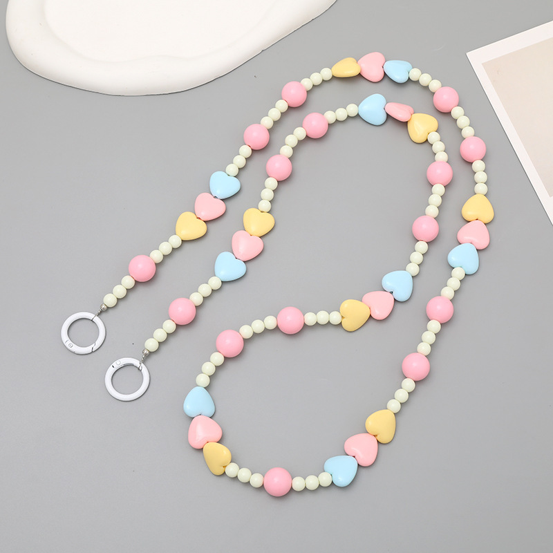 Yilian's new candy colored acrylic heart-shaped bead cute bee crossbody chain, phone hanging rope for women