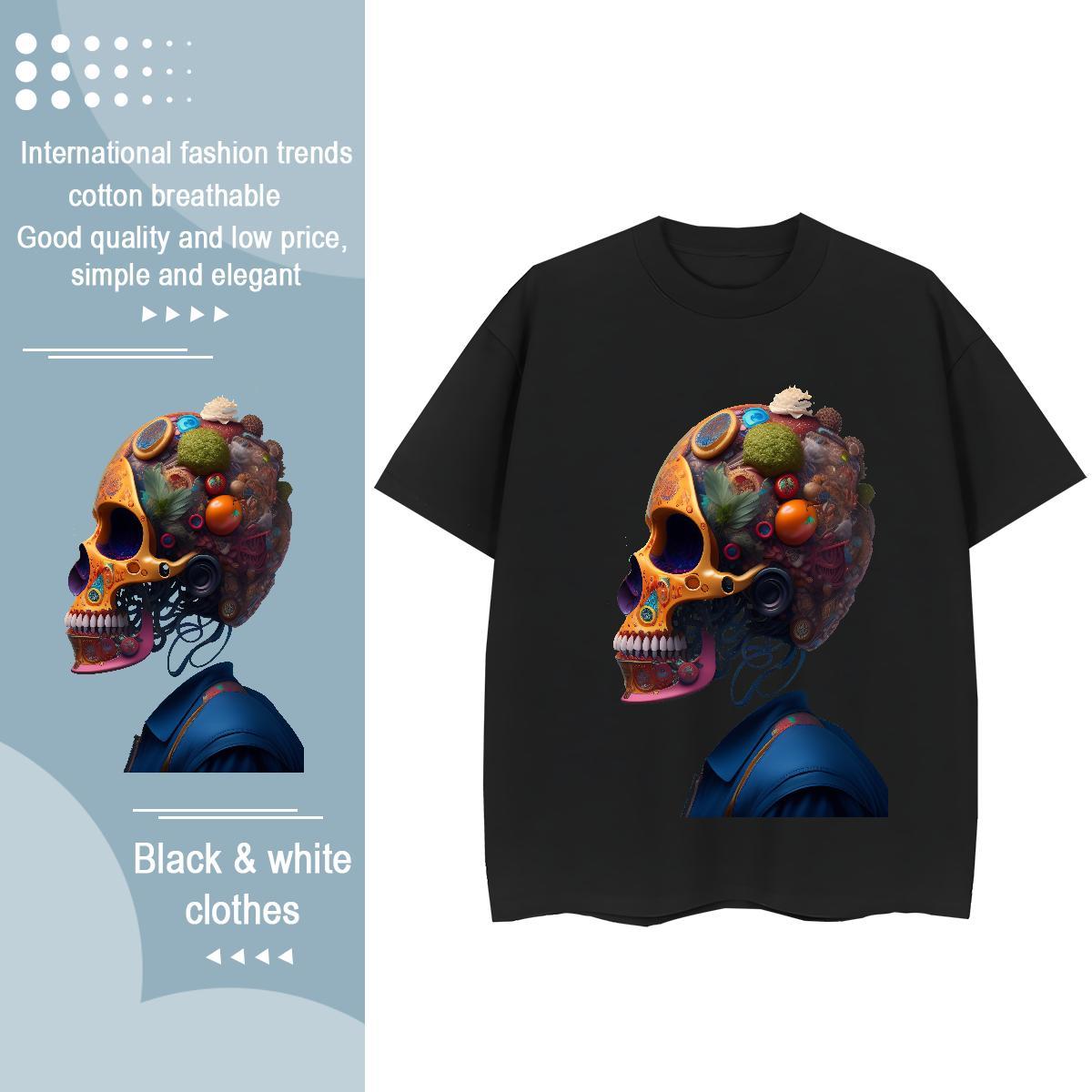 Casual New T-Shirts 100% Cotton 230g Short sleeve Soft Summer Casual skull Woman Tshirt Lady DIY Anime Printed Tops Shirt