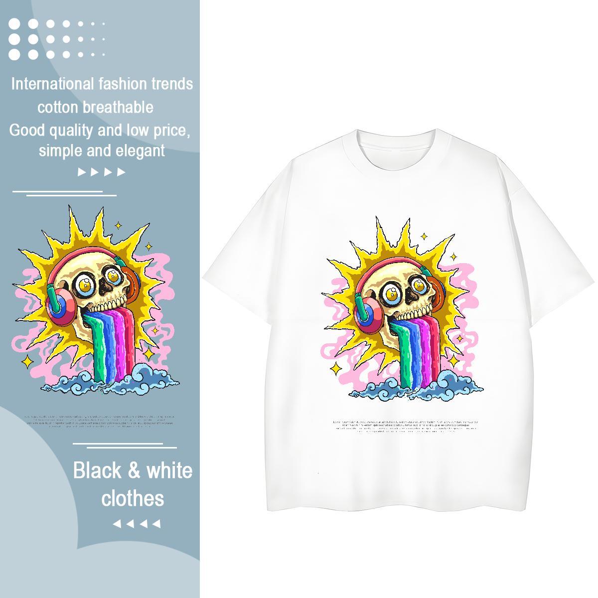 Brand T shirt 100% Cotton 230g Breathable Crew Neck Sport skull Womens Tshirts Female Plus Size Cartoon Tees Shirts