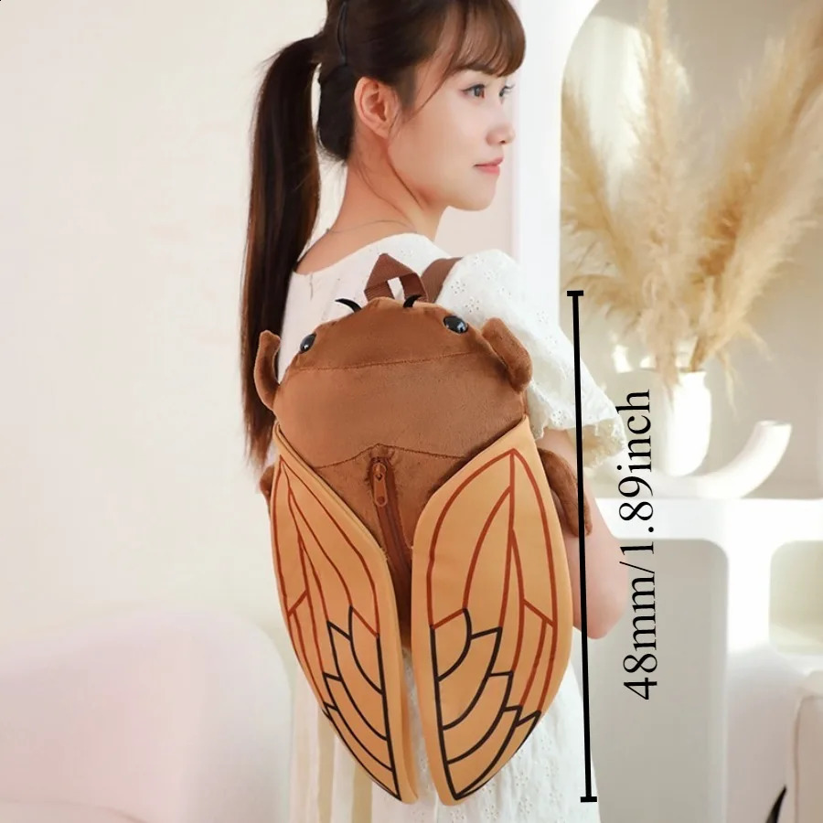 Cicada Backpack Childrens School Cute Insect Doll Cartoon Beetle Bag Soft Animal Plush Toy Birthday Gift 240904 zhanyishengli