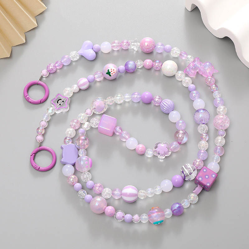 Yilian's new mixed color series crossbody acrylic hand-painted bead chain phone case hanging rope pendant