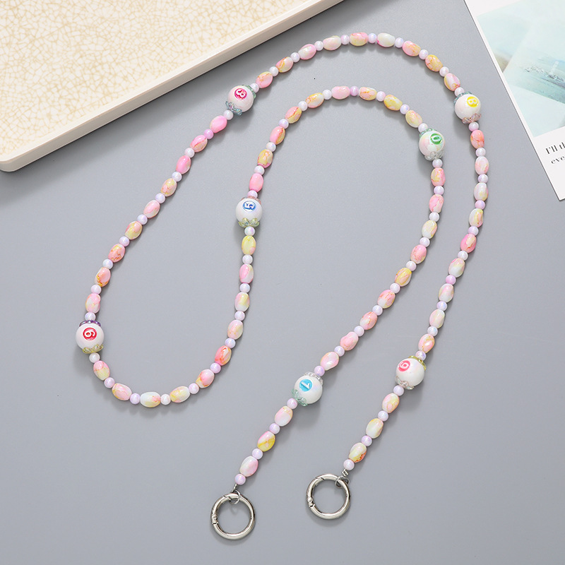 Yilian new flower crystal digital acrylic bead crossbody chain, long mobile phone hanging rope for women