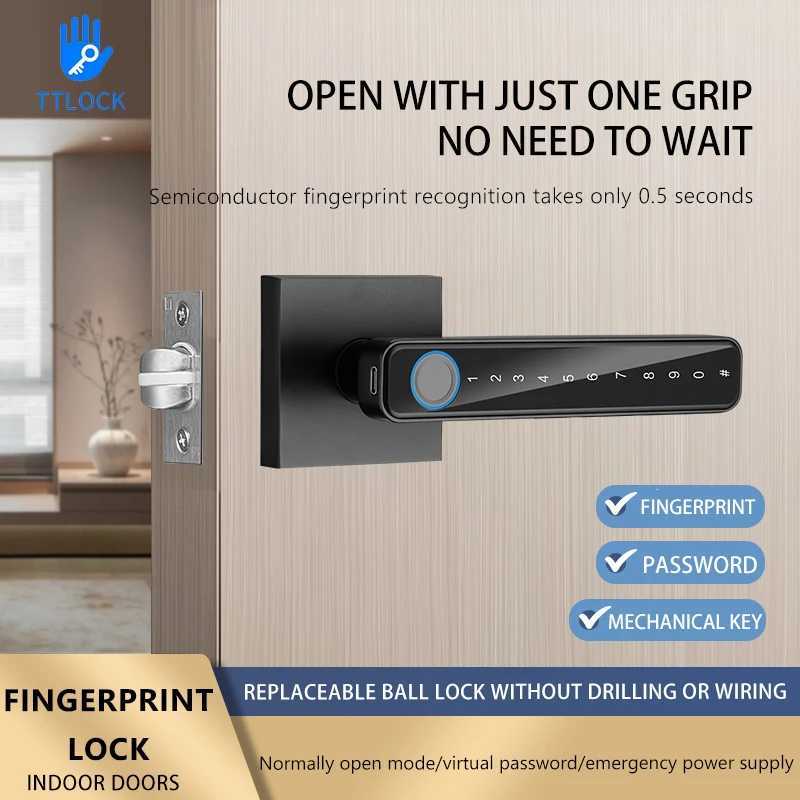 Intelligent door lock TYA/TTLOCK application controls fingerprint security handle lock TYPE-C emergency charging suitableCL240920