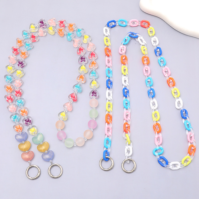 Yilian's new Korean version candy colored acrylic love crossbody chain, mobile rope, colorful phone case hanging decoration pendant