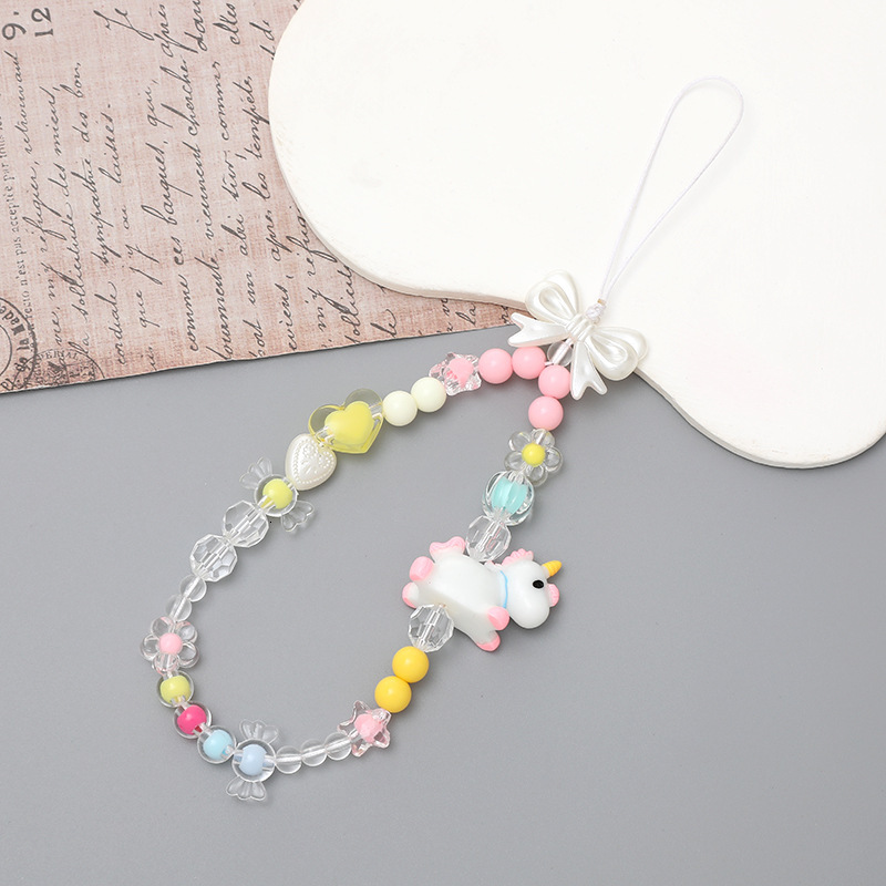 Yilian's new butterfly bow mobile chain, colorful bead phone case, rope, short and cute hanging chain bag decoration for women