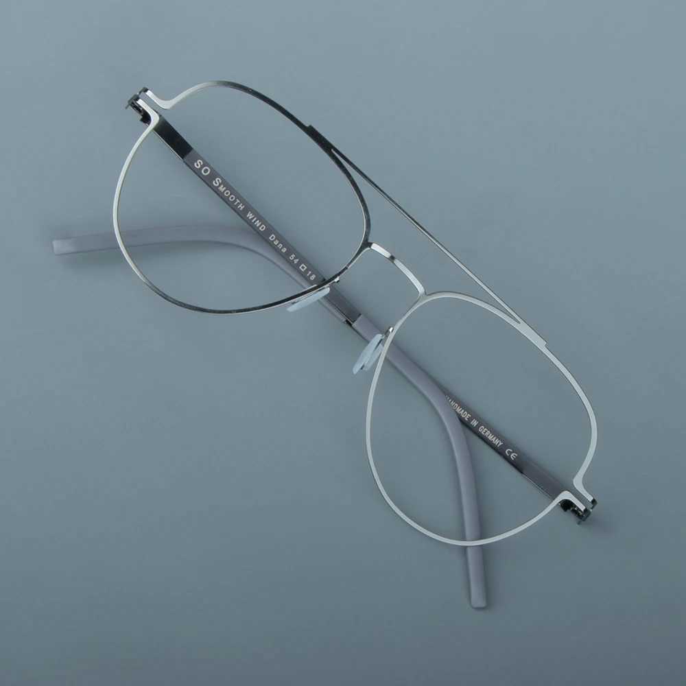 German brand double beam blue frame handmade screw free ultra light 7g oval circular purple glasses without fading glasses edges W240906
