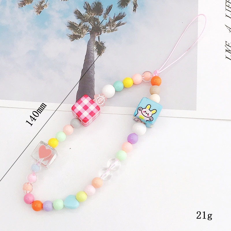 Yilian's new printed block bunny chain short bead phone anti fall hand rope hanging ornament pendant