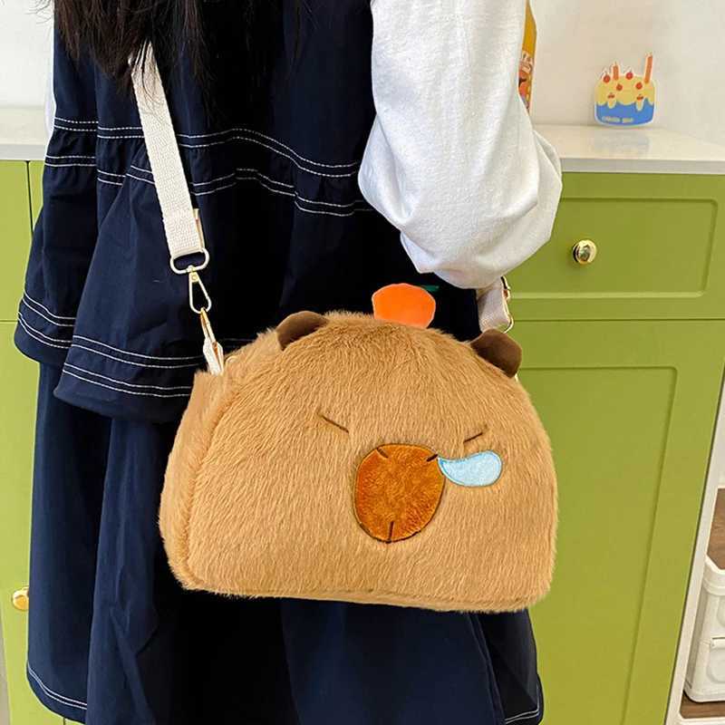 Kawaii Capybara Plush Womens Bag Versatile Cartoon Capibala Crossbody Bag Large Capacity Handbag Childrens Gift Outdoor Bag W240906