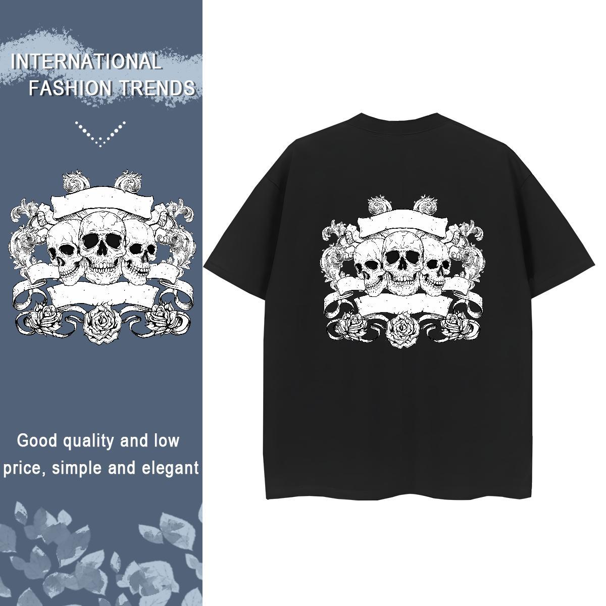2024 Woman T Shirts 230g 100% Cotton O-Neck Short Sleeve Outdoor skull Couples T Shirts Soft Custom Printing Tops Shirt