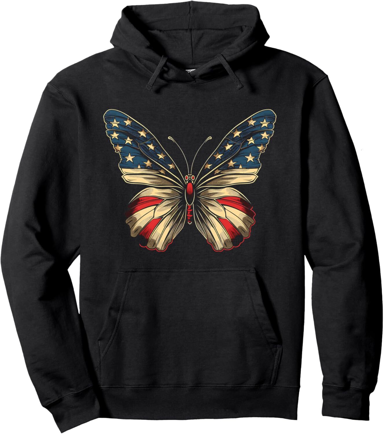 Hoodie for Mens Womens American Flag Butterfly USA Pride Patriotic Stripes Pullover Hoodie Graphic Hoodies sweatshirt Pullover Long Sleeve