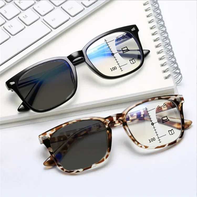 Intelligent photochromic reading sunglasses for men retro color changing progressive multi focus elderly glasses W240907