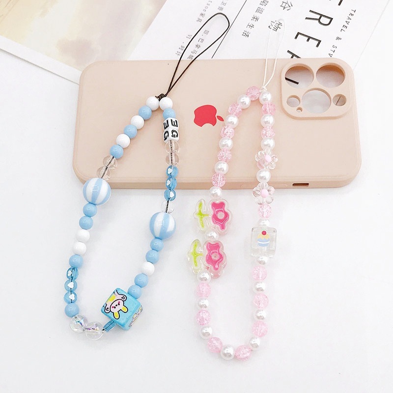 Yilian's new acrylic printed bunny chain DIY case jewelry drip oil flower phone rope