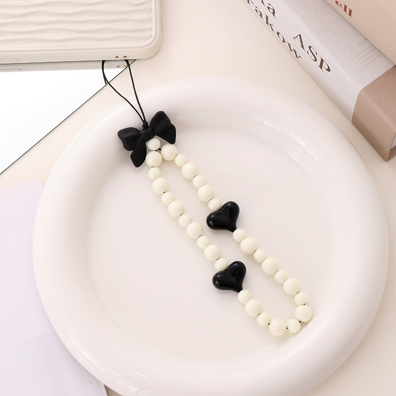 Yilian's new acrylic bead chain with personalized and creative color bow, mobile phone hanging rope, anti fall wrist strap