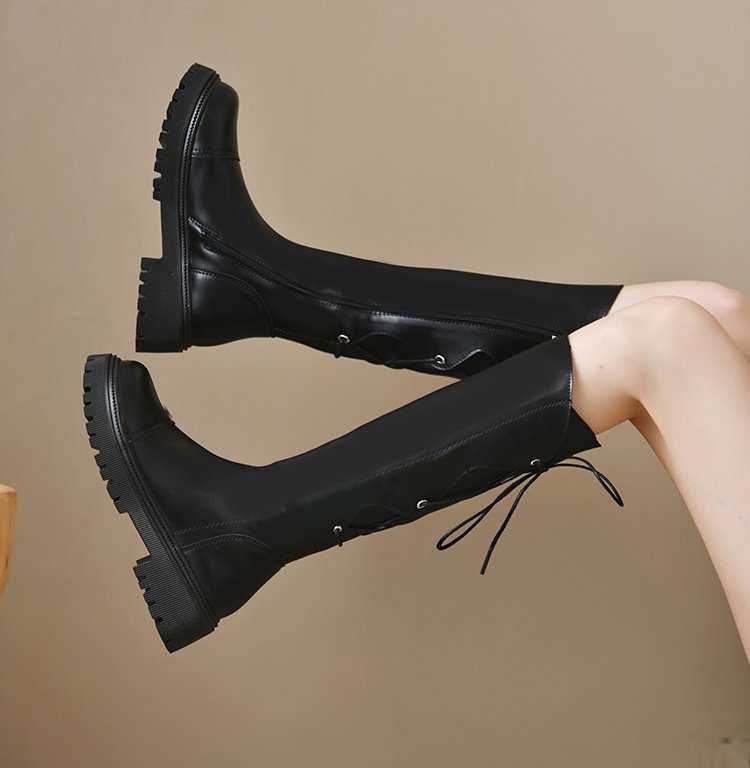 Slim Thick Soled Lace Up Martin Boots Women Boots Leather Fashion Boots Autumn Winter Brown Knight Boots 240826