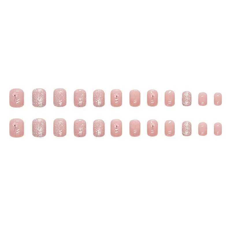 Nude False Nail Shining Gold Ripple Fine Pattern False Nail Removable Oval Full Cover Press Nail Tip Manual W240905