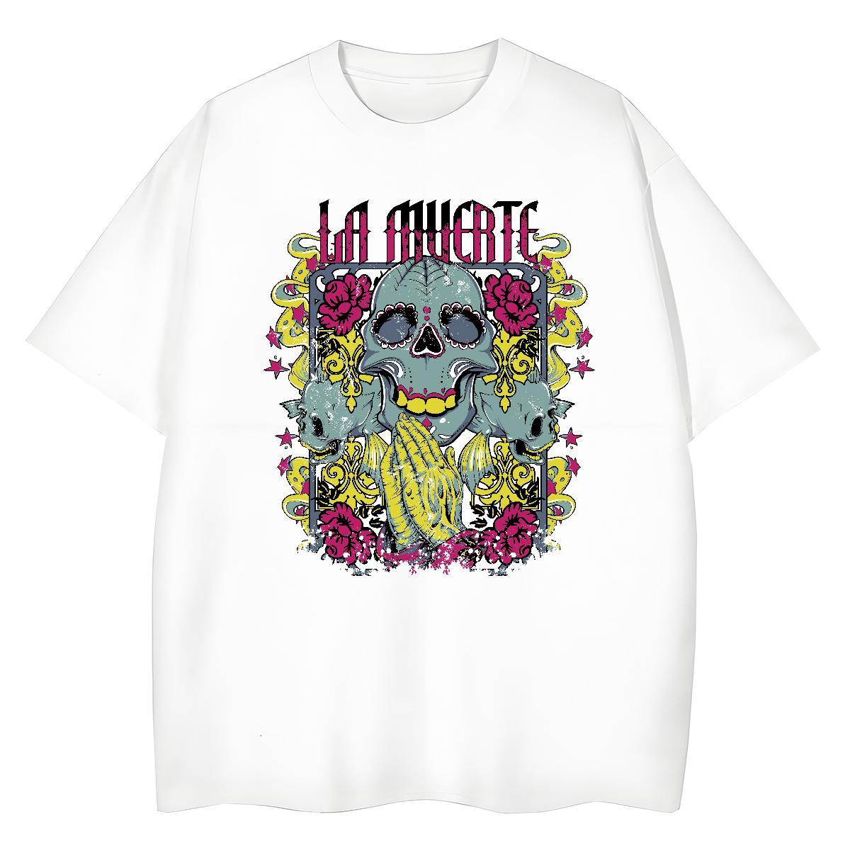 New Womens T Shirts 230g 100% Cotton Breathable Daily Outfit flower Couples T Shirts Nice Cartoon Print Tops