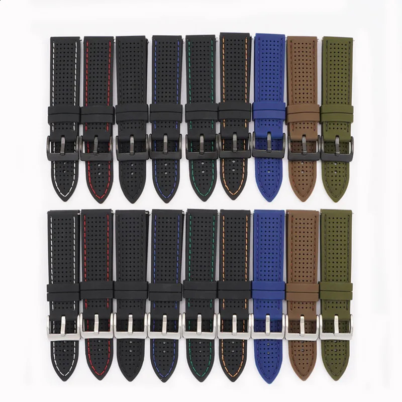 18mm 20mm 22mm 24mm Soft Silicone Rubber Watch Band Strap Sports Breathable Wristband Women Men Watchband Bracelet with Pins 240906