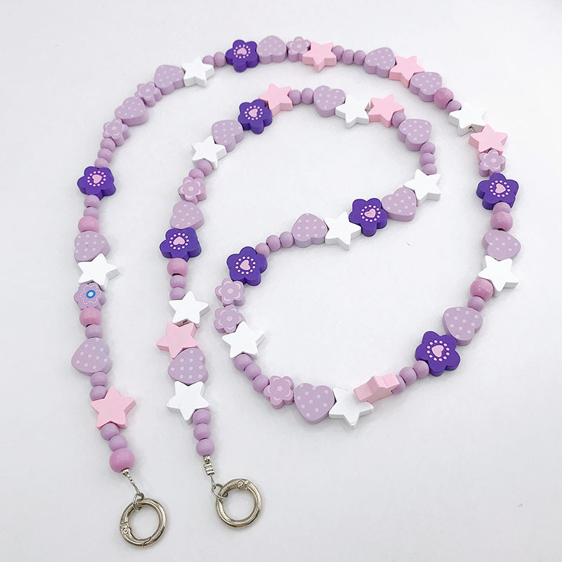 Yilian new wooden flower chain bead love hanging anti fall rope phone case pendant for women