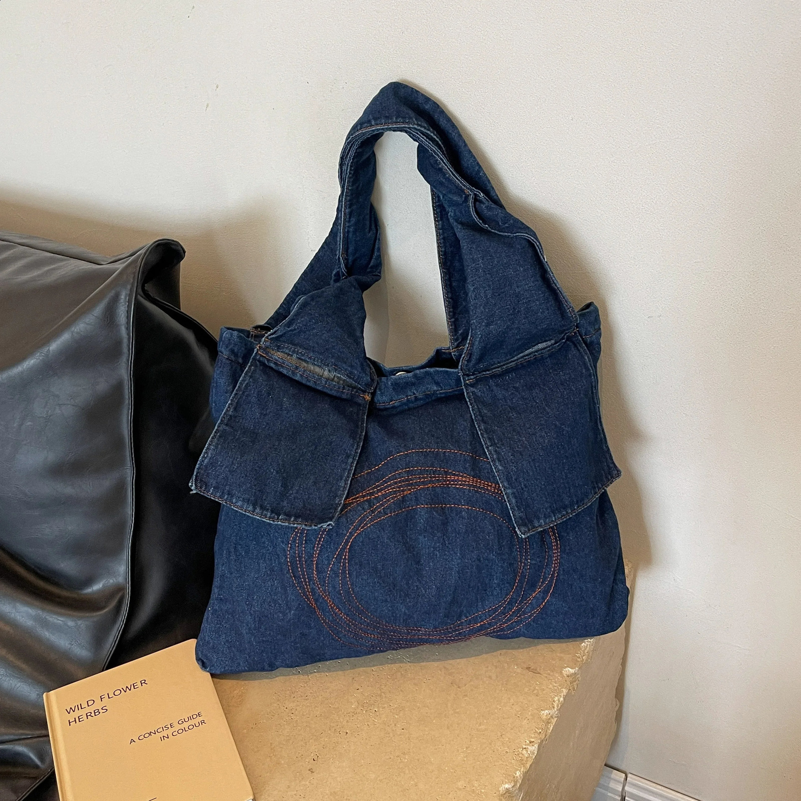1 piece of high-capacity denim fabric summer casual single shoulder tote bag shopping bag 240903