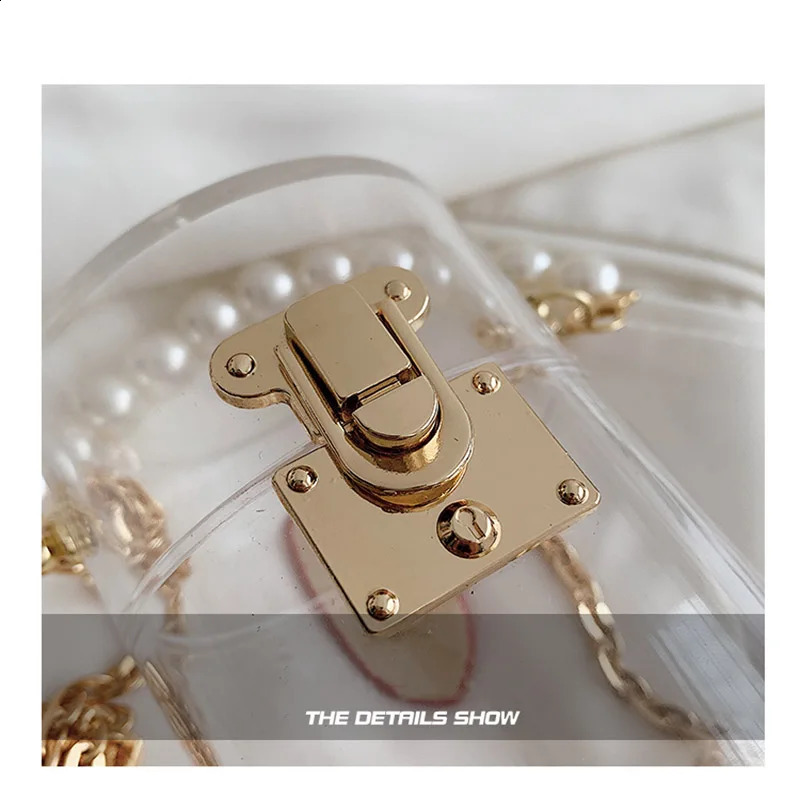 Mini Womens High Quality Transparent Crossbody Bag Female Pearl Handbag Chain Shoulder Messenger Bags Purse 240906