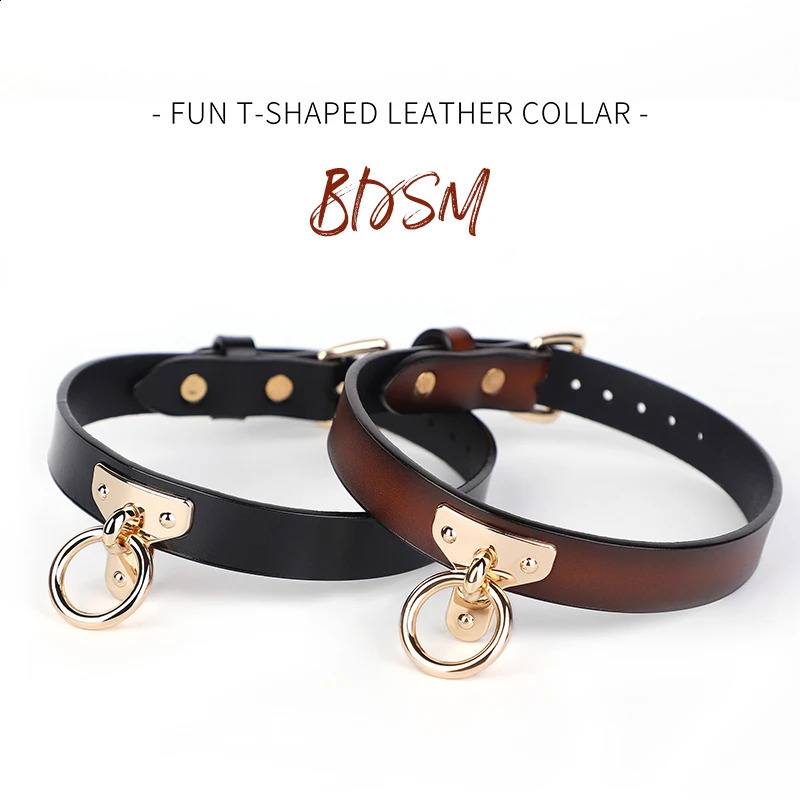 BLACKWOLF Bondage Genuine leather Collar Slave Bed Neck Restraint with Leash BDSM Erotic Sex Toys For Women Couples Adult Games 240904