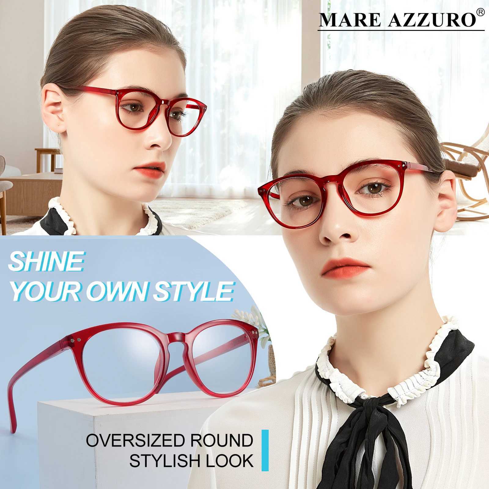 MARE AZZURO Womens Reading Glasses Circular Transparent Over the Horizon Glasses Womens Glasses Refractive Glasses plus 1+2.0+2.50 W240906