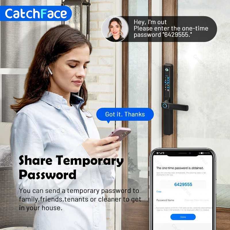 Waterproof camera outdoor fingerprint scanner WIFI application RFID card code keyless intelligent electronic door lock aluminum/glass sliding CL240920